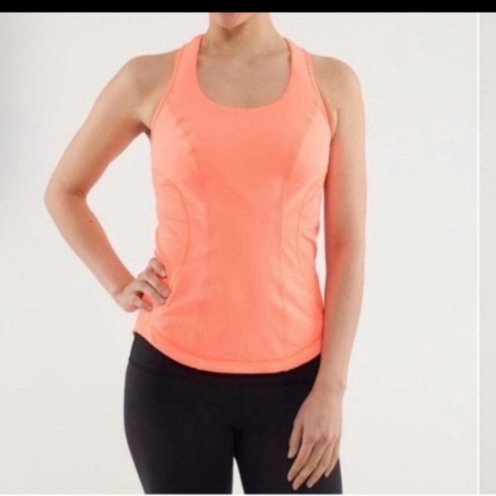 Lululemon Athletica Orange Fitted Sleeveless Tank Top Cardio Kick Tank